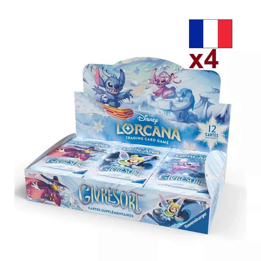 Lorcana – Chapitre 11 : Givresort | Lot de 4 Displays de 24 boosters FR – Boîtes en français – Cardoriah