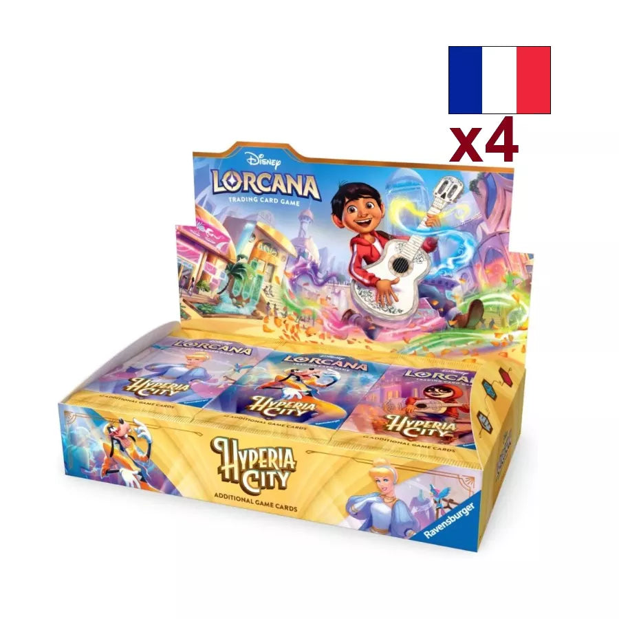 Lorcana – Hyperia City : Chapitre 14 | Lot de 4 Displays de 24 Boosters FR – Boîtes en français – Cardoriah
